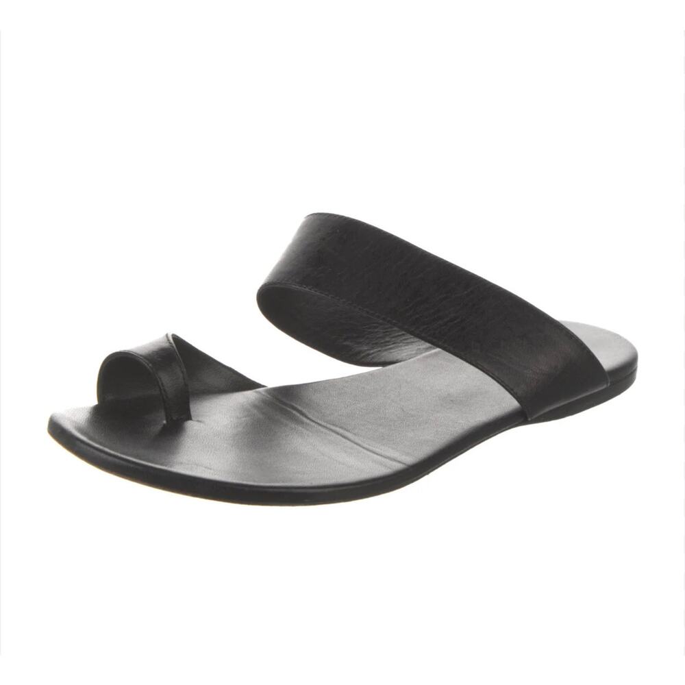 ROW Infradito Flat Leather Toe-Strap Slide Sandals Black Leather Size 37